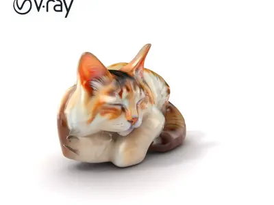 Sleeping Cat on Windowsill D Model Pack Low-poly 3D model