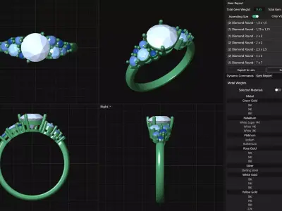 Multicolour Gemstone  Multi size Gem Ring 58 3D print model