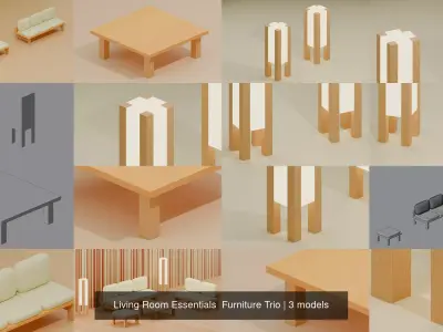 Living Room Essentials  Furniture Trio 3D Model Collection