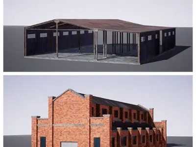 Industrial Buildings Pack Low-poly 3D model