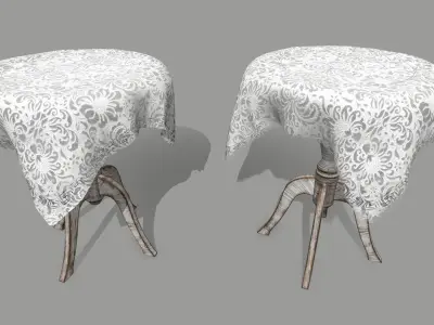 Table old wooden with round top Low-poly 3D model