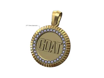 Goat diamond fluted bezel pendant with bail 3D print model