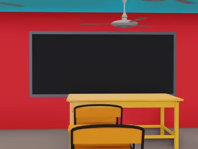 Cartoon classroom 3D Model LOW POLY  Low-poly 3D model