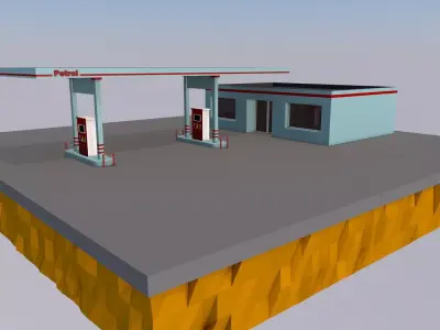 Cartoon low-poly gas station Low-poly 3D model