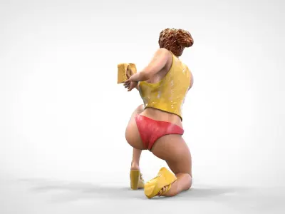 N4 Woman Car wash girl worker 3D print model