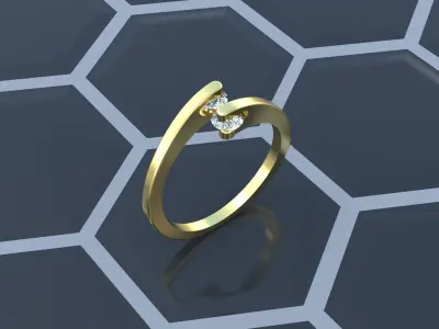 Ring with 2 gems 3D print model