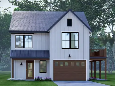 Modern American Ranch Farmhouse 3D Model  Home with Garage 3D model