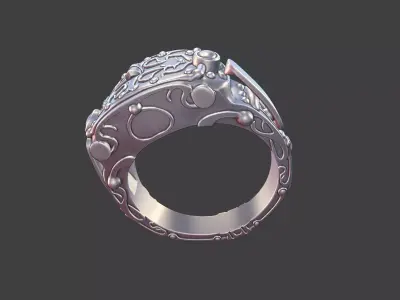 ornate masculine industrial style silver ring 3D print model