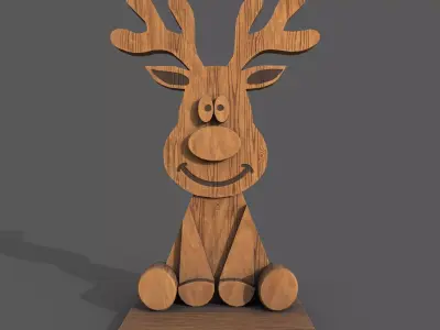 Christmas decor Wooden deer Low-poly 3D model