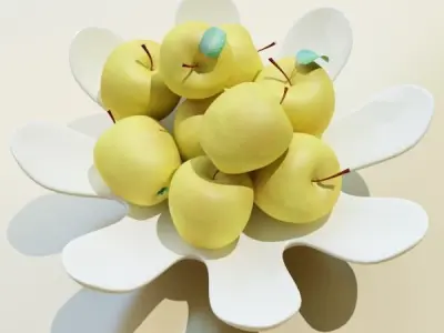 Yellow Apples in Bowl 3D model