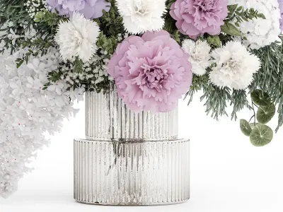 realistic bouquet in a vase hydrangea lilac peony 382 3D model