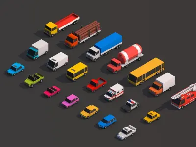 Polygonia City Buildings Cars and Elements Pack Low-poly 3D model