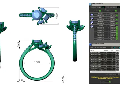 Unique Multi-Shaped Diamond Engagement Ring 3D print model