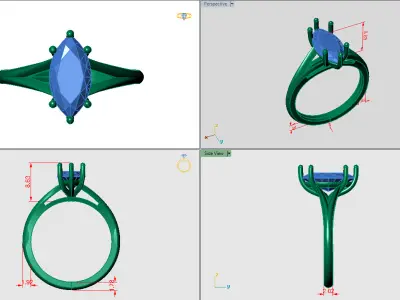 Marquise solitare cathedral split shank ring 3D print model