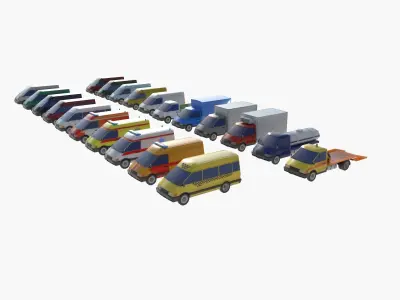 set of light-duty cars Low-poly 3D model