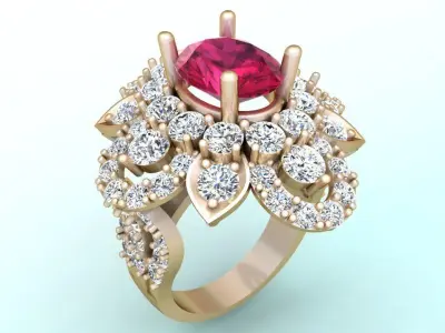 Gemstone rings - Oval stone ring - Diamond rings - 3021 3D print model