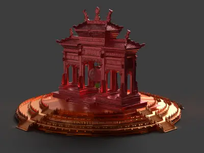 Chinese ancient archway gate  Low-poly 3D model