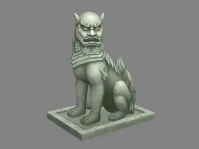 A squatting stone lion sculpture Low-poly 3D model