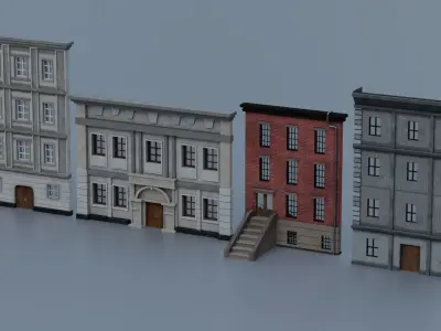 Buildings Front Free low-poly 3D model