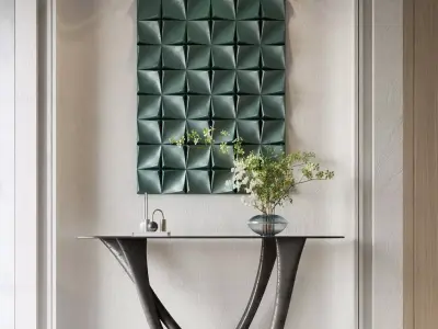 Scandinavian Living Room with Dresser and Paper Lanterns 3D model