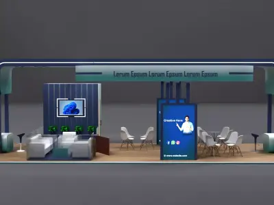 4 side Open Contemporary stall design with teal-blue gradient 3D model