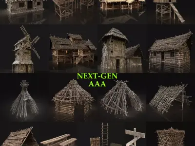 AAA NEXT GEN MEDIEVAL VILLAGE SETTLEMENT BUILDER PACK INTERIOR 3D Model Collection