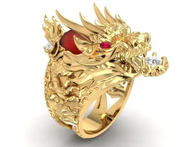 Luxury Chinese Dragon Gold Ring for Men  2075 3D print model