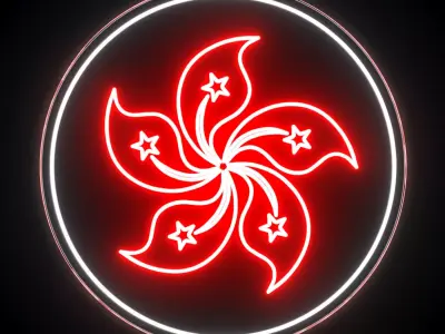 Flag of Hong Kong Neon Sign 3D model