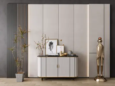 Sideboard with wall panel and flooring 9 3D model