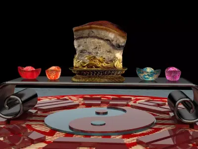 Chinese meat shaped stone and gold ingot   3D model