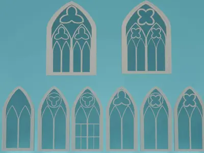 Gotic Window Set Low-poly 3D model