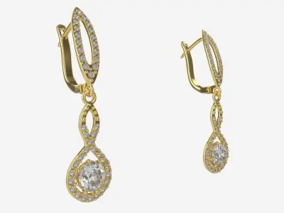 Earrings Diamond Gold Jewelry 02 3D model
