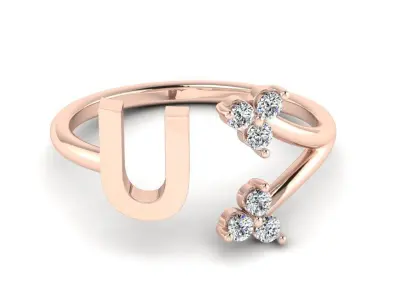 Jewelry Alphabet Ring U with Diamonds  3D print model