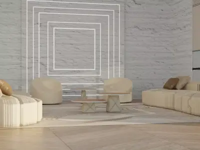 Modern Living Room Interior with Curved Sofas and Coffee Tables 3D model