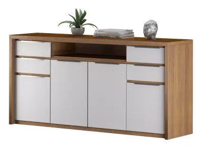 Buffet sideboard table with decoration set Low-poly 3D model