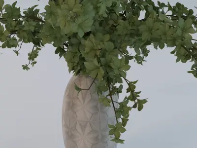 Light Green Leafy Branches in Frosted Glass Vase 3D model