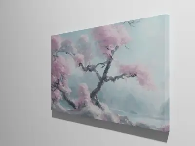 Cherry Trees next to a River Painting Low-poly 3D model