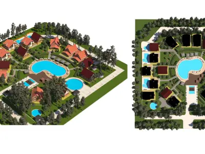 Forest Resort and Cabins 3d Scene Low-poly 3D model