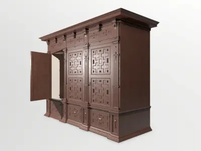 Bedstead wooden armoire Low-poly 3D model
