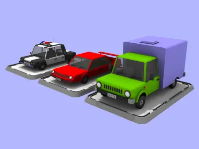 3 Cartoon Low Poly Cars Set Low-poly 3D model