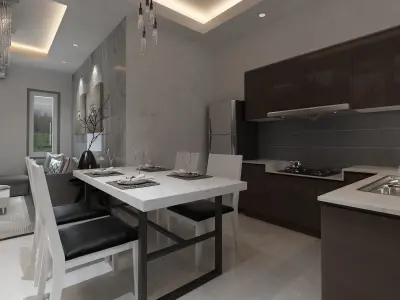 Living Room and Kitchen interior design  3D model