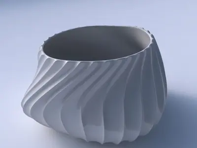 Bowl twisted elipse with extruded vertical lines 2 3D print model