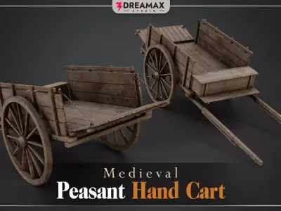 Medieval Peasant Hand Cart - Wooden Village Transport Low-poly 3D model
