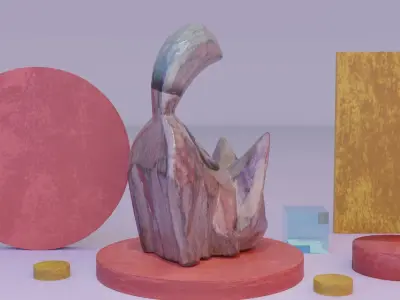 Cat wood statue 02 high-poly 3D model