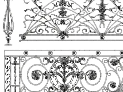 Decorative Wrought Iron Railing 3D Model  3D model