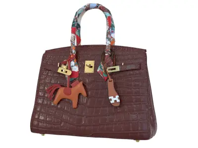 Hermes Birkin Red Crocodile Bag with accessories Low-poly 3D model