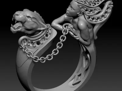 Ring Magerit girl with panther 3D print model
