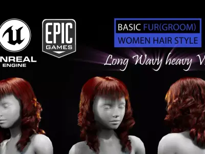 Long Wavy Heavy V2 Grooming Real-Time Hairstyle Unreal Engine 4 3D model