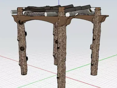 shade 2 tiled roof made of bricks and sticks Free 3D model