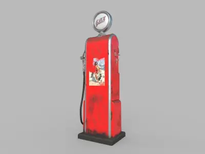 Old retro gas station - gas station low poly Low-poly 3D model